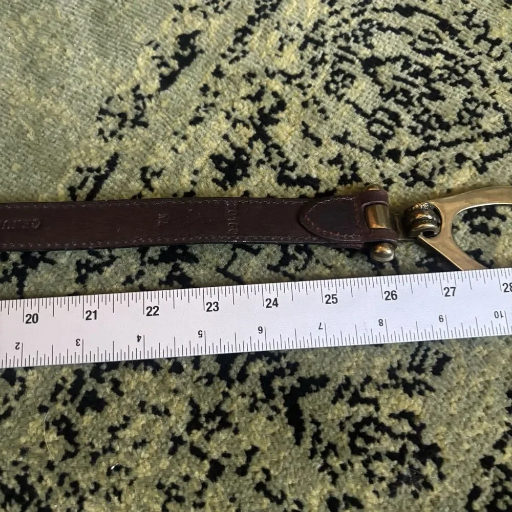 Vintage Brown Leather Waist Belt Brass sz M Adjustable Equestrian Western Snake